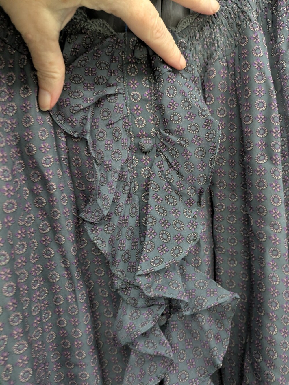 Blue Tassel Silk Chiffon Ruffle Front Peasant Blouse -Anthropologie Brand - Picture 5 of 11